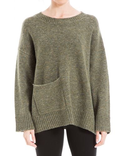 Max Studio Oversize Asymmetric Pocket Pullover Sweater - Green