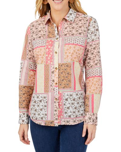 Foxcroft Ava Antique Scarf Cotton Button-up Shirt - Red