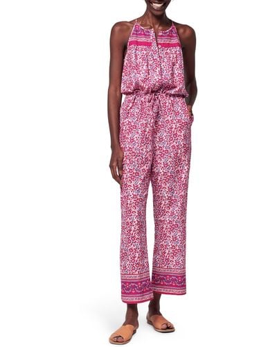 Faherty Adella Floral Organic Cotton Jumpsuit - Red