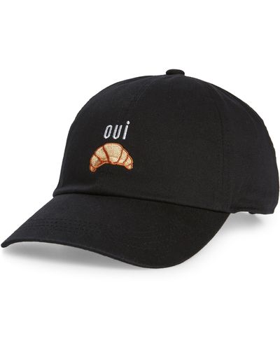David & Young Oui Croissant Embroidered Cotton Baseball Cap - Black