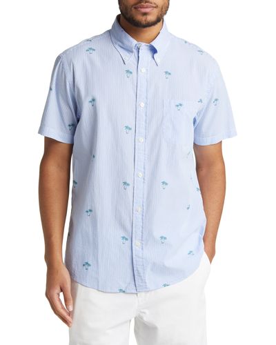 Brooks Brothers Regent Fit Seersucker Stripe Short Sleeve Button-down Shirt - Blue
