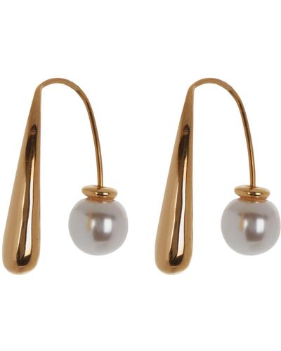 Nordstrom Waterproof Imitation Pearl Threader Earrings - Metallic