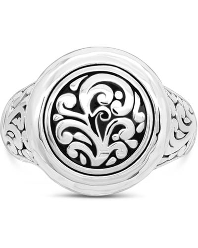DEVATA Sterling Silver Bali Filigree Signet Ring - White