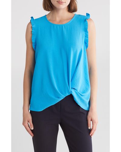 Pleione Crinkle Twist Front Ruffle Tank - Blue