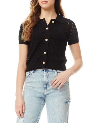 Love By Design Sola Button Front Knit Top - Black