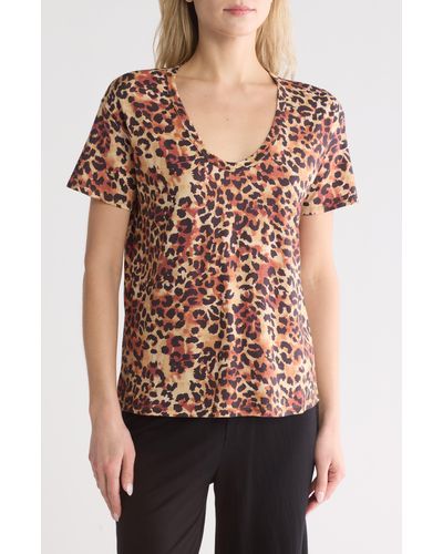 AG Jeans Henson Animal Print Stretch Cotton Tee - Red