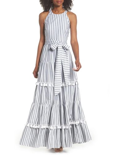 Eliza J Tiered Tassel Fringe Cotton Maxi Dress (regular & Petite) - White