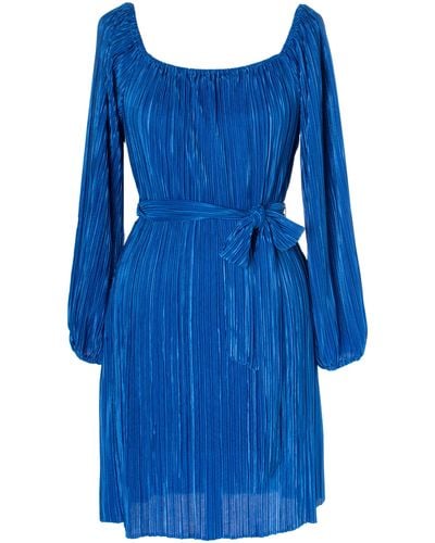 Gabby Skye Long Sleeve Pleated Satin A-line Dress - Blue