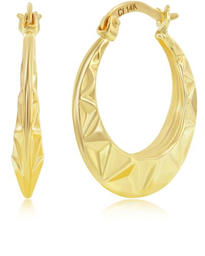 Simona 14k Yellow Gold Textured Hoop Earrings - Metallic