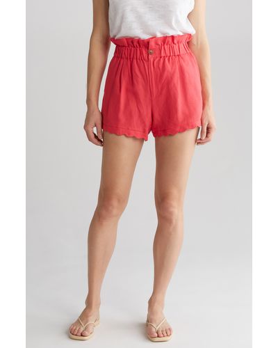 7 For All Mankind Horseshoe Scallop Hem Linen Blend Shorts - Red