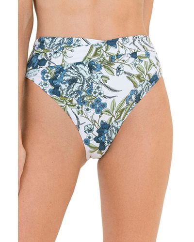 Maaji Botanical Jolie Reversible High Waist Bikini Bottoms - Blue