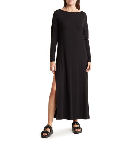 Go Couture Long Sleeve Maxi T-shirt Dress - Black