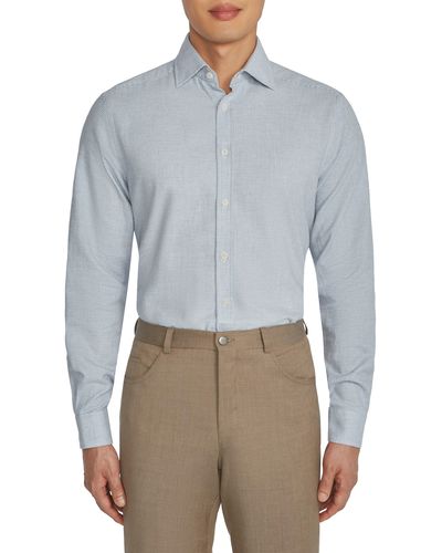 Jack Victor Glen Modern Fit Houndstooth Check Cotton Button-up Shirt - Blue