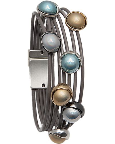 Saachi Colored Orbs Leather Cords Bracelet - White