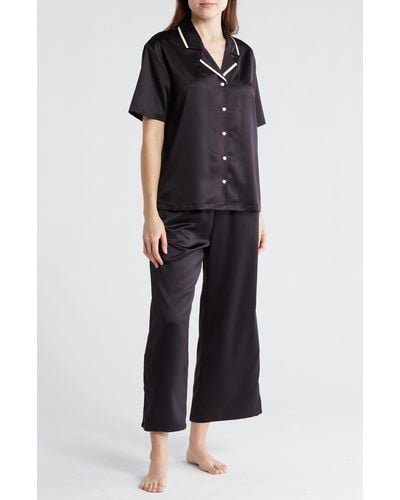 Nordstrom Satin Short Sleeve Shirt & Capri Pajamas - Black