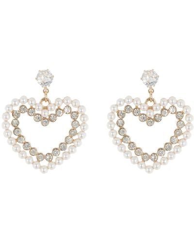 Cara Crystal & Imitation Pearl Heart Drop Earrings - Multicolor