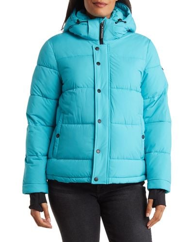 BCBGeneration Water Resistant Hooded Puffer Jacket - Blue