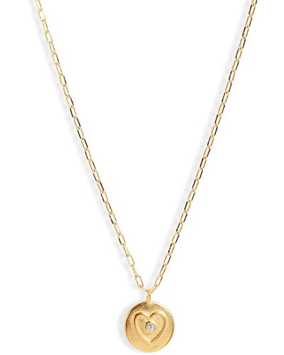 Liza Schwartz Cubic Zirconia Heart Coin Pendant Necklace - Metallic