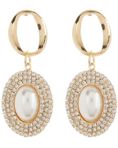 Tasha Crystal & Imitation Pearl Drop Earrings - Metallic