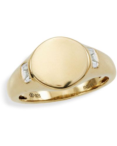 Savvy Cie Jewels 18k Gold Vermeil Diamond Baguette Signet Ring - Metallic