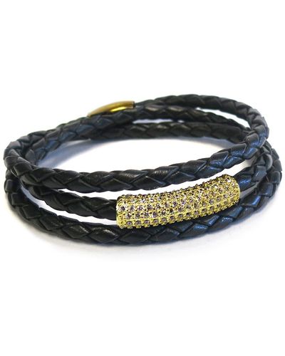 Liza Schwartz Cz Pave Bar Leather Triple Wrap Bracelet - Black