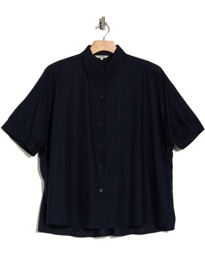 Max Studio Oversize Linen Blend Button-up Shirt - Blue
