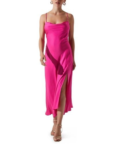 Astr Gaia Cowl Neck Satin Dress - Pink