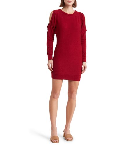Go Couture Cold Shoulder Long Sleeve Body-con Dress - Red