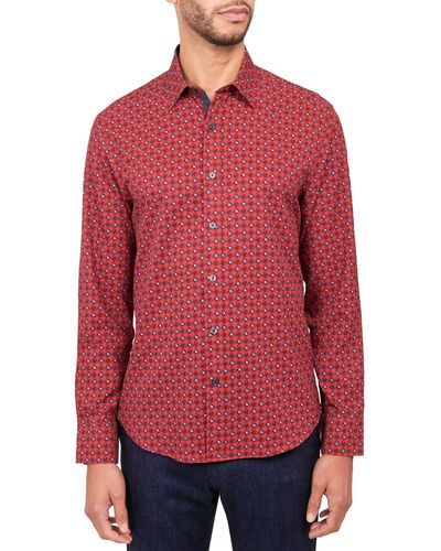 Con.struct Slim Fit Geo 4-way Stretch Performance Button-down Shirt - Red