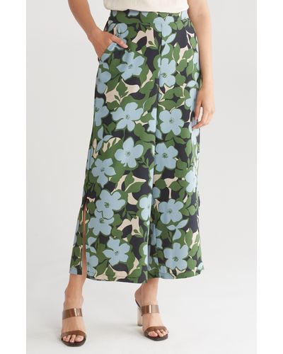 Adrianna Papell Floral Print Crop Wide Leg Pants - Green