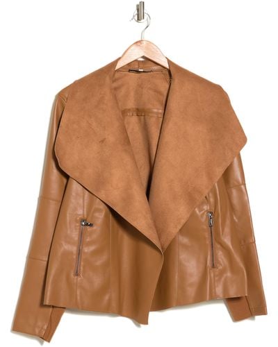 Bagatelle Faux Leather Draped Jacket - Brown