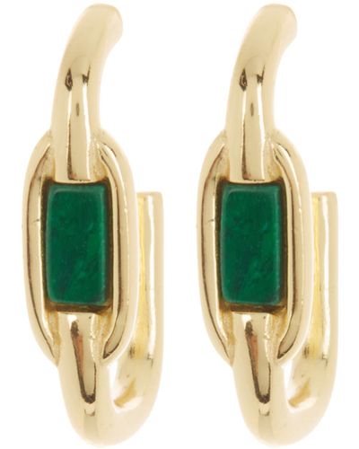 Argento Vivo Sterling Silver 18k Gold Plated Sterling Silver Inlaid Hoop Earrings - Green