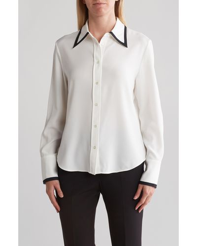 Rachel Roy Tipped Collar Button-up Shirt - White