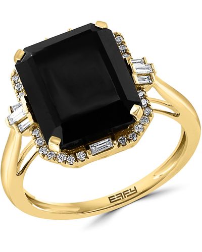 Effy 14k Yellow Gold Diamond Onyx Ring - Black