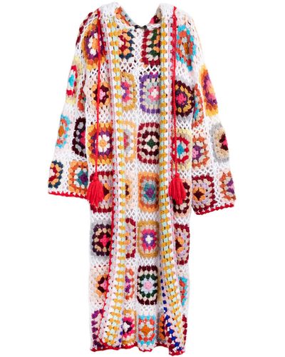 Saachi Granny Hooded Square Crochet Ruana - White