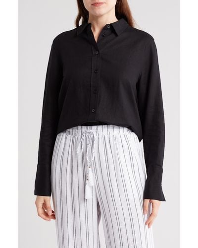 Ellen Tracy Linen Blend Button-up Shirt - Black