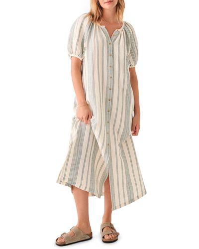 Faherty Carmel Dream Stripe Organic Cotton Gauze Dress - Natural