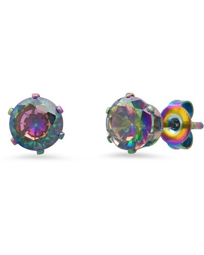 HMY Jewelry Multicolor Ip Stainless Steel Simulated Diamond Stud Earrings - Blue