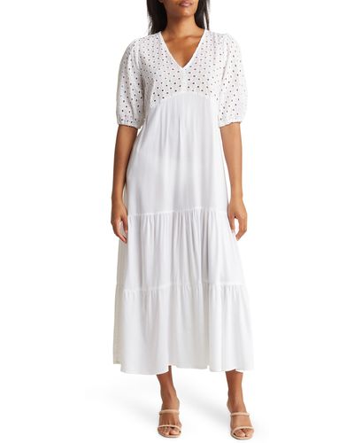 Boho Me Tiered Short Sleeve Maxi Dress - White