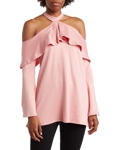 Go Couture Cutout Ruffle Top - Pink
