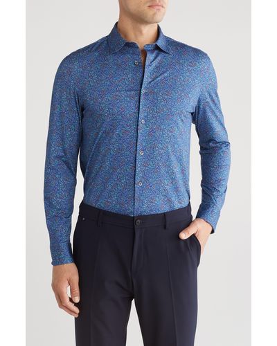Bugatchi Print Ooohcotton® Long Sleeve Button-up Shirt - Blue