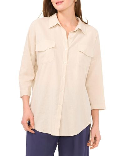 Halogen® Oversize Linen Blend Button-up Tunic - Natural
