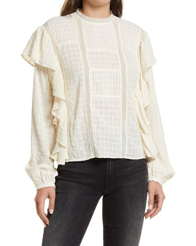 Treasure & Bond Embroidered Ruffle Cotton Blouse In Ivory Birch At Nordstrom Rack - White