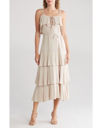 Go Couture Ruffle Tiered Midi Slipdress - Natural
