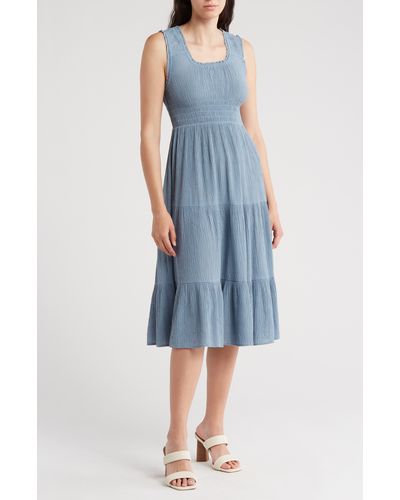 Rachel Parcell Smocked Tiered Midi Dress - Blue