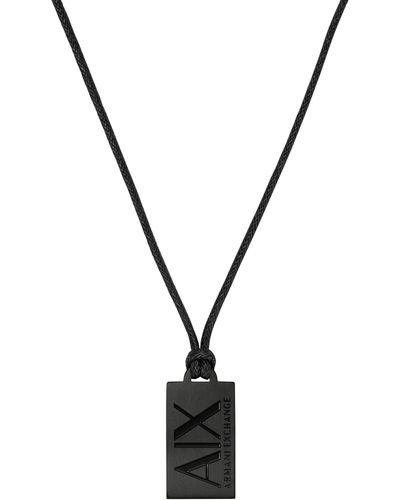 Emporio Armani Black Stainless Steel Dog Tag Necklace - Metallic