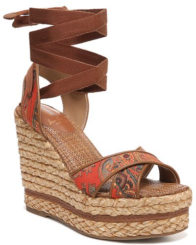 Sam Edelman Vaughn Ankle Wrap Espadrille Platform Wedge Sandal - Brown