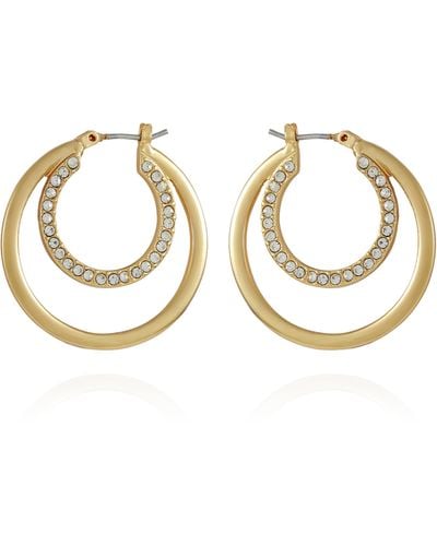 T Tahari Crystal Double Hoop Earrings - Metallic