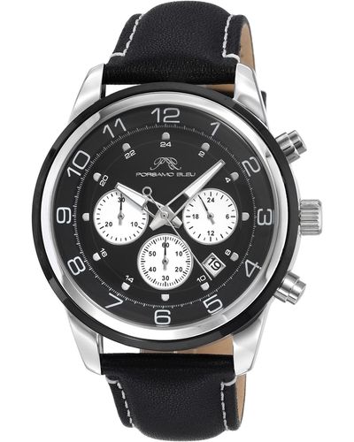 Porsamo Bleu Arthur Chronograph Leather Strap Watch - Black