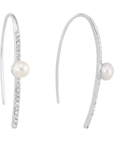 CANDELA JEWELRY Sterling Silver 4mm Cultured Pearl & Crystal Threader Earrings - White